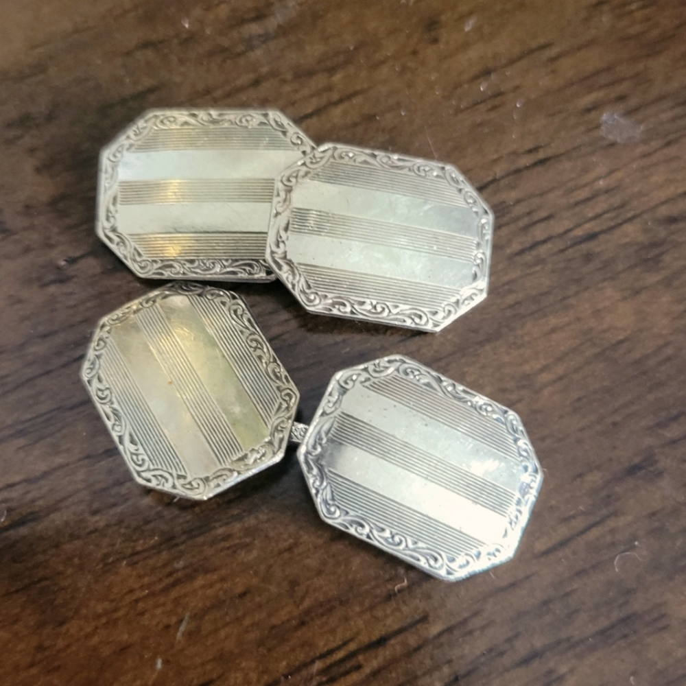 14k Gold Front Sterling Cuff links